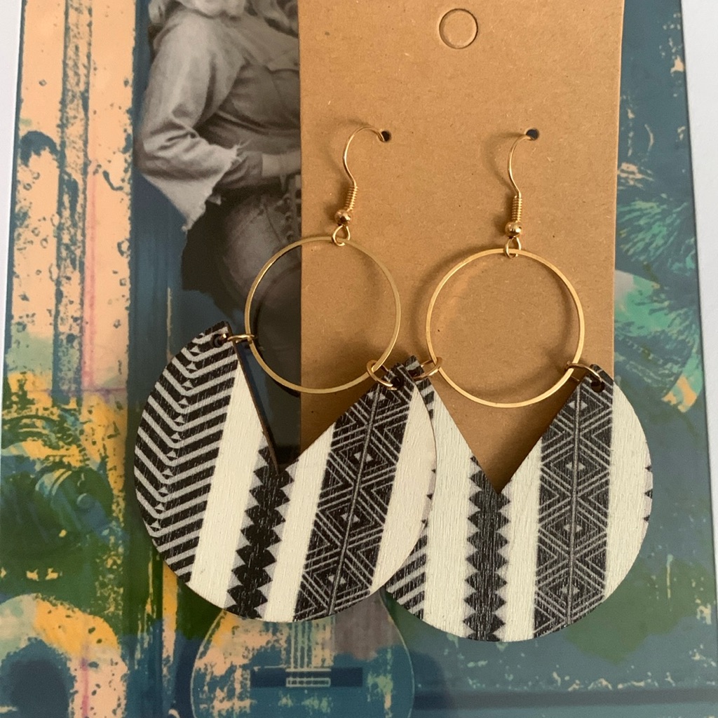 Wooden Gold Loop Fashion Earrings